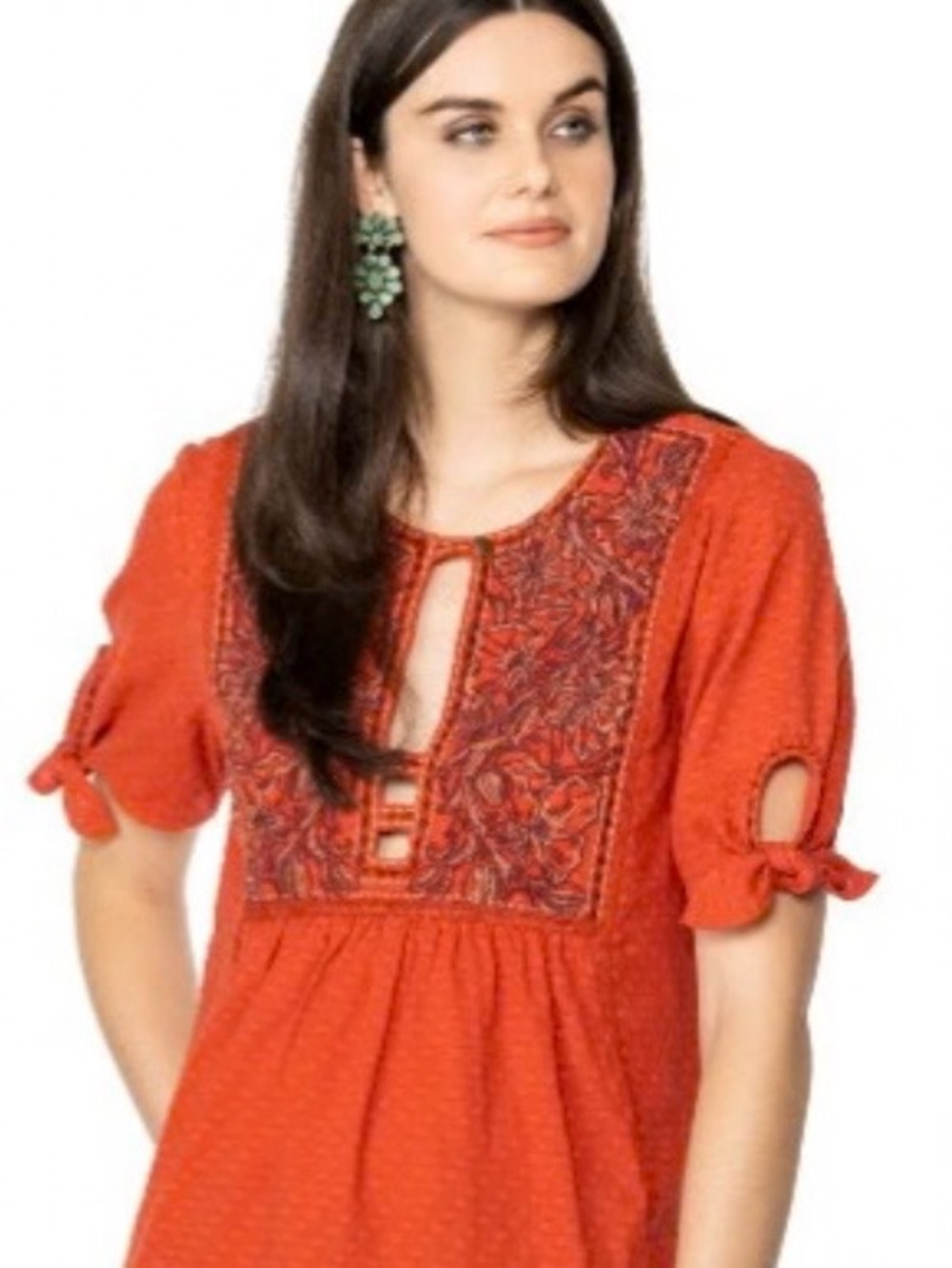 Double D Ranch Orange Embroidered Peasant Blouse